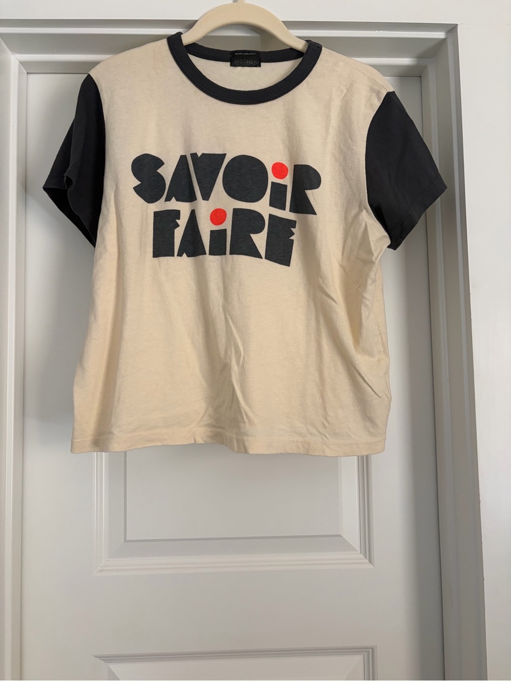 MOTHER Cream & Black 'Savoir Faire' Graphic Tee with Red Dots
